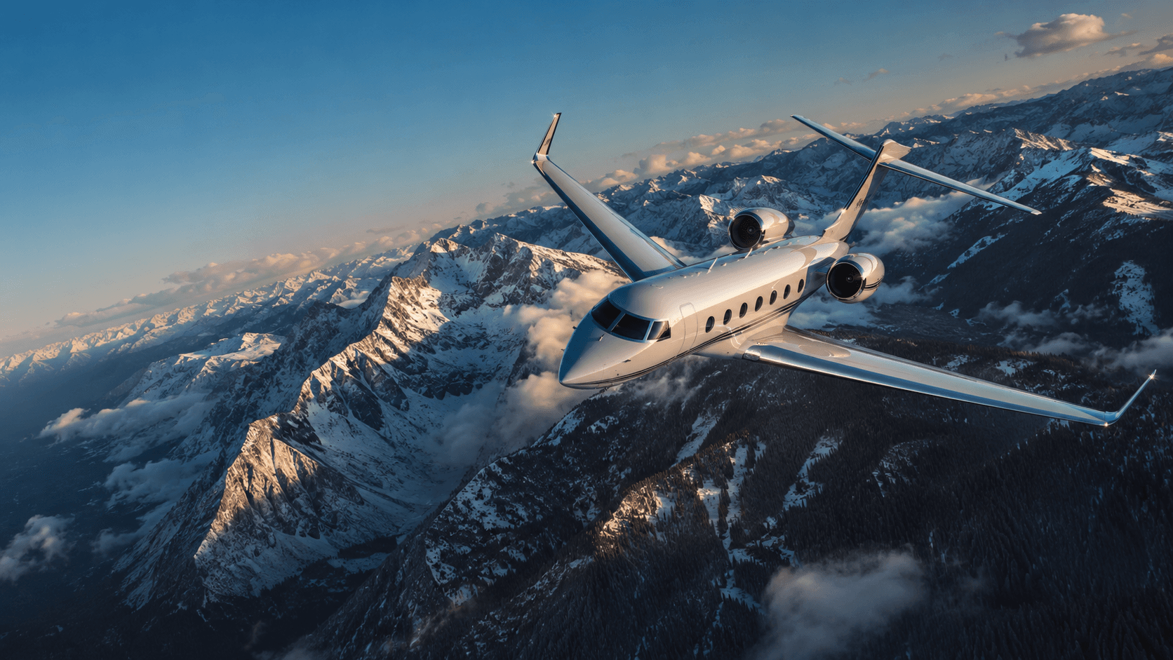 A private jet in flight over the Rocky Mountains toward Aspen